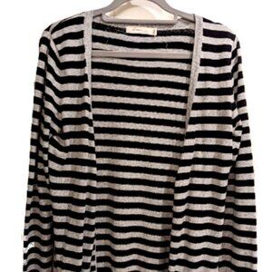Black and grey striped button up cardigan with pockets - Size M